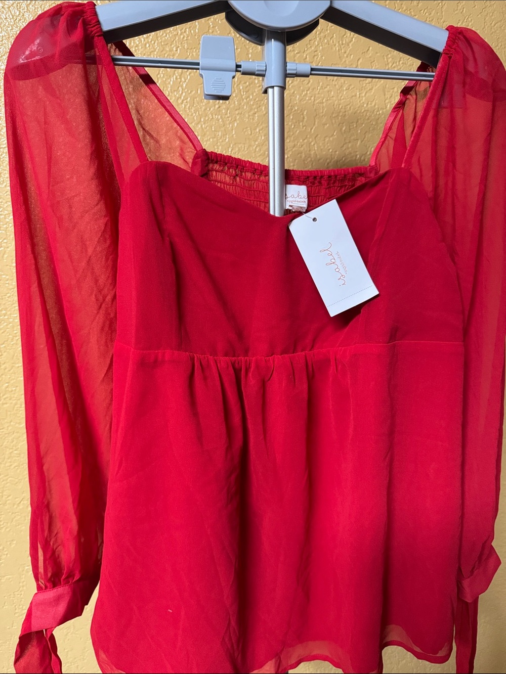 Ingrid & Isabel Red Sheer Long-Sleeve Blouse
